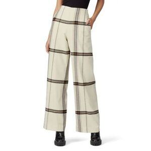 Women's Cream Plaid Wide Leg Pants